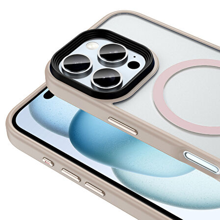 iPhone 16 Pro Max Kılıf Mat Arka Yüzey Wireless Şarj Özellikli Flet M-safe Kılıf Rose Gold