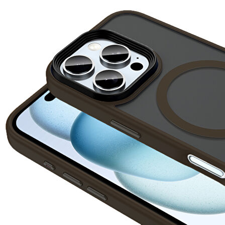 iPhone 16 Pro Kılıf Mat Arka Yüzey Wireless Şarj Özellikli Flet M-safe Kılıf Rose Brown