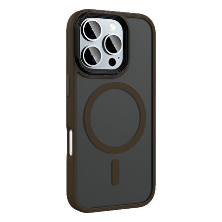 iPhone 16 Pro Kılıf Mat Arka Yüzey Wireless Şarj Özellikli Flet M-safe Kılıf Rose Brown
