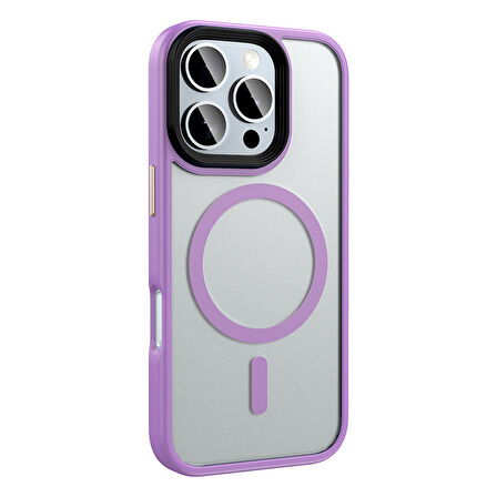 iPhone 16 Pro Kılıf Mat Arka Yüzey Wireless Şarj Özellikli Flet M-safe Kılıf Pembe