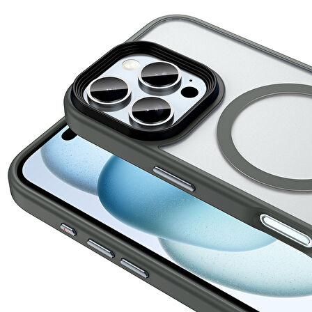 iPhone 16 Pro Kılıf Mat Arka Yüzey Wireless Şarj Özellikli Flet M-safe Kılıf Titanyum-Gri