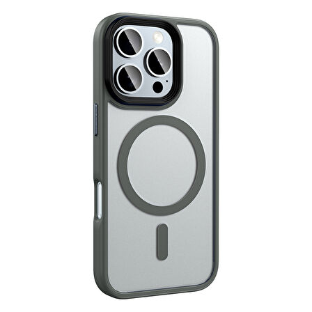 iPhone 16 Pro Kılıf Mat Arka Yüzey Wireless Şarj Özellikli Flet M-safe Kılıf Titanyum-Gri