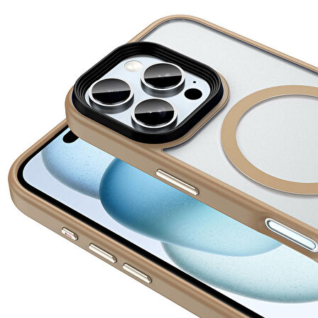 iPhone 16 Pro Kılıf Mat Arka Yüzey Wireless Şarj Özellikli Flet M-safe Kılıf Desert Titanyum