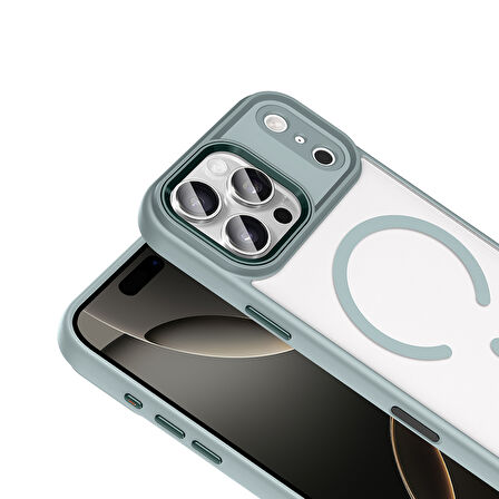 iPhone 17 Pro Kılıf Wireless Şarj Özellikli Krom M-safe Silikon Kılıf