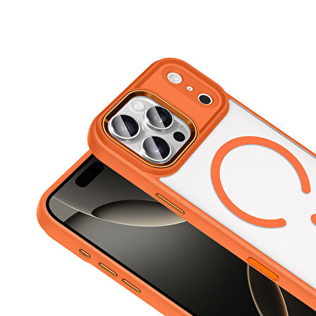 iPhone 17 Pro Kılıf Wireless Şarj Özellikli Krom M-safe Silikon Kılıf