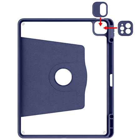 iPad Air 13 2025 M3 Kılıf Termik Kalem Bölmeli Dönebilen Standlı Kılıf