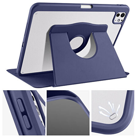 iPad Pro 11 2024 Kılıf Termik Kalem Bölmeli Dönebilen Standlı Kılıf