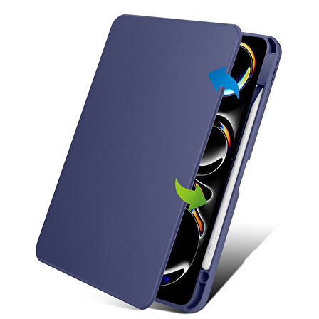 iPad Pro 11 2024 Kılıf Termik Kalem Bölmeli Dönebilen Standlı Kılıf
