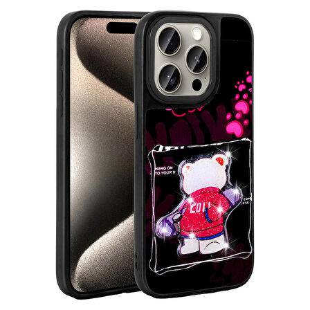 iPhone 15 Pro Max Kılıf Parlayan Kabartmalı İkonik Figürlü Amas Silikon Kılıf