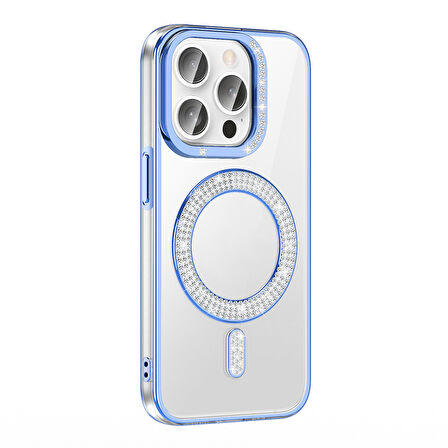 iPhone 14 Pro Max Kılıf Pırlanta Taş Tasarımlı M-safe Şarj Özellikli Karetta Silikon Kılıf