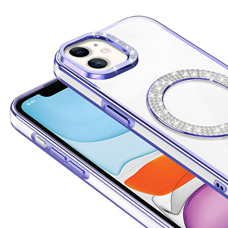 iPhone 11 Kılıf Pırlanta Taş Tasarımlı M-safe Şarj Özellikli Karetta Silikon Kılıf