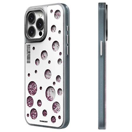 iPhone 14 Pro Max Kılıf M-safe Şarj Özellikli Şık Tasarım Renkli Benekli Kinetik Boncuklu Kılıf