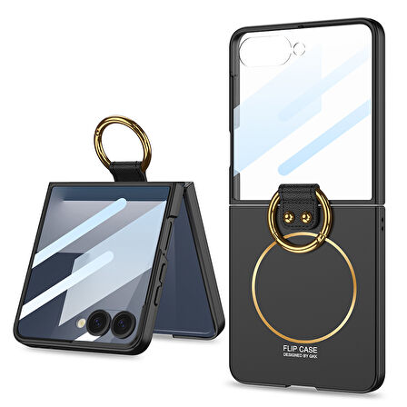 Galaxy Z Flip 7 Kılıf M-safe Şarj Özellikli Kıpta Yüzüklü Flip Sert Kılıf Siyah