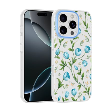 iPhone 16 Pro Kılıf Kamera Korumalı Desenli Klip Kılıf Mavi Lale