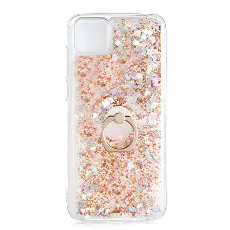 Huawei Y5P Kılıf Milce Simli Pullu Yüzüklü Kılıf