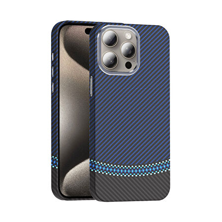 iPhone 15 Pro Max Kılıf M-safe Şarj Özellikli Karbon Fiber Görünümlü Gros Kılıf
