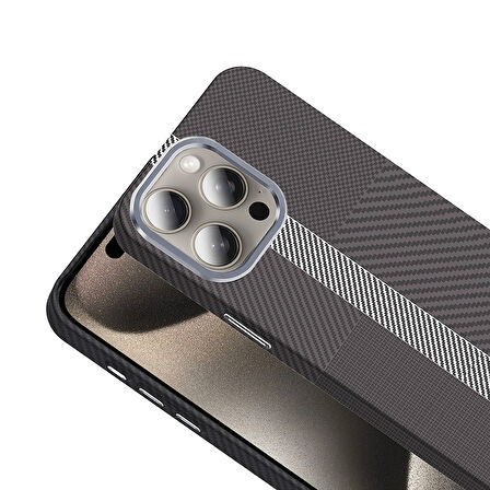 iPhone 15 Pro Kılıf M-safe Şarj Özellikli Karbon Fiber Görünümlü Gros Kılıf
