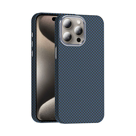 iPhone 15 Pro Kılıf M-safe Şarj Özellikli Karbon Fiber Görünümlü Gros Kılıf