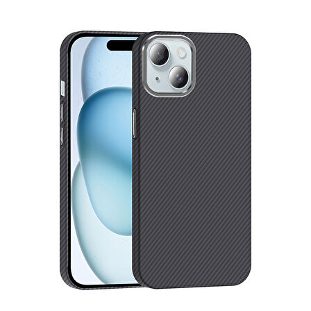 iPhone 15 Kılıf M-safe Şarj Özellikli Karbon Fiber Görünümlü Gros Kılıf