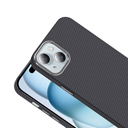 iPhone 15 Kılıf M-safe Şarj Özellikli Karbon Fiber Görünümlü Gros Kılıf