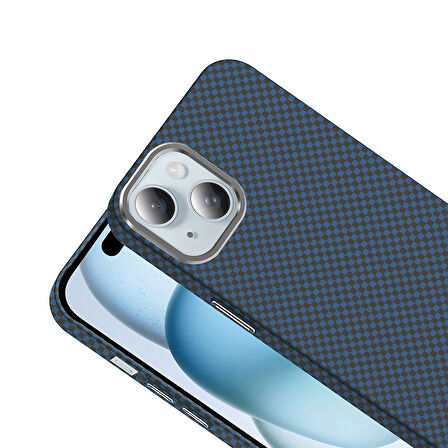 iPhone 15 Kılıf M-safe Şarj Özellikli Karbon Fiber Görünümlü Gros Kılıf