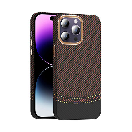 iPhone 14 Pro Max Kılıf M-safe Şarj Özellikli Karbon Fiber Görünümlü Gros Kılıf