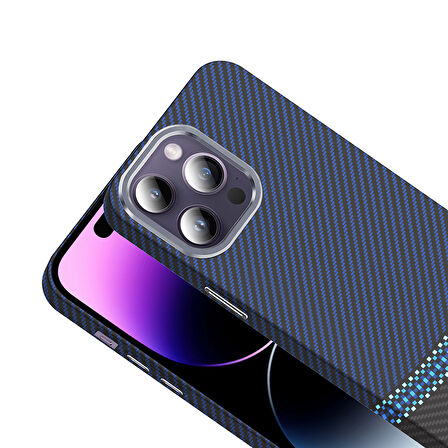 iPhone 14 Pro Max Kılıf M-safe Şarj Özellikli Karbon Fiber Görünümlü Gros Kılıf