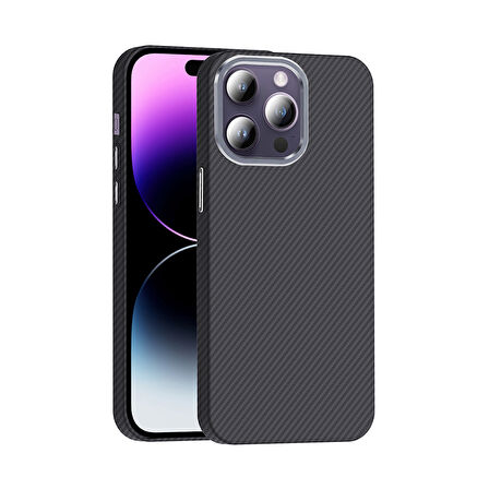 iPhone 14 Pro Max Kılıf M-safe Şarj Özellikli Karbon Fiber Görünümlü Gros Kılıf