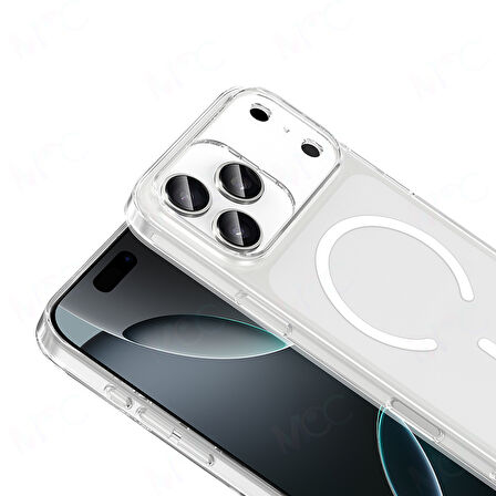 iPhone 17 Pro Kılıf M-safe Şarj Özellikli Şeffaf Kamera Çerçeveli Porto Kılıf