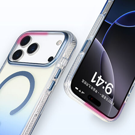 iPhone 17 Pro Kılıf M-safe Şarj Özellikli Transparan Renk Geçişli Toros Kılıf