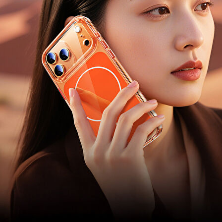 iPhone 17 Pro Kılıf M-safe Şarj Özellikli Şeffaf Kamera Kontrol Butonlu Lugano Kılıf