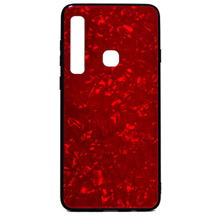 Galaxy A9 2018 Kılıf Mermer Desenli Marbel Temperli Cam Silikon Kılıf