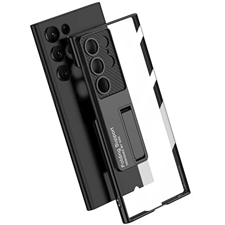 Galaxy S24 Ultra Kılıf Kamera Korumalı Şeffaf Tasarımlı Lego Standlı Kılıf