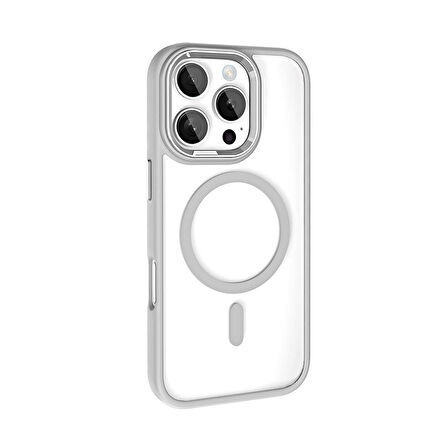 iPhone 16 Pro Kılıf Wireless Şarj Özellikli Krom Magsafe Silikon Kılıf