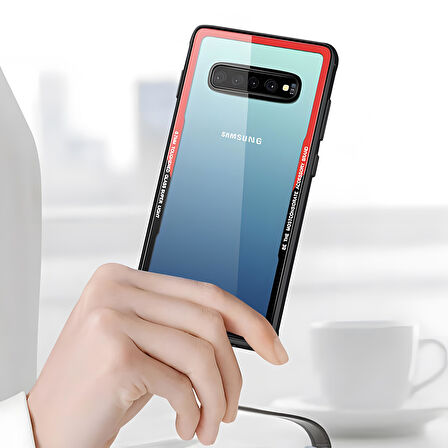 Galaxy S10 Plus Kılıf Kenarları Silikon Arka Kısım Temperli Cam Craft Kılıf