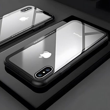 iPhone XS Max 6.5 Kılıf Kenarları Silikon Arka Kısım Temperli Cam Craft Kılıf