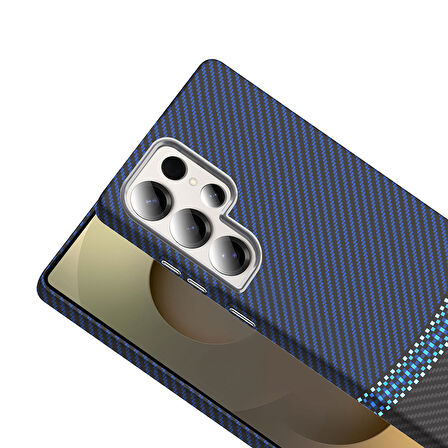 Galaxy S25 Ultra Kılıf M-safe Şarj Özellikli Karbon Fiber Görünümlü Gros Kılıf