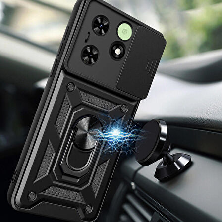 Tecno Spark Go 2024 Kılıf Magnetik Standlı Kamera Korumalı Sürgülü Vega Kılıf