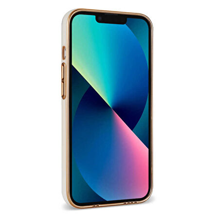 Apple iPhone 13 Kılıf Bark Kartlıklı Kenarları Altın Renk Kılıf