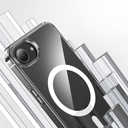 iPhone 16E Kılıf Magsafe Şarj Özellikli Şeffaf Sert PC Embos Kılıf