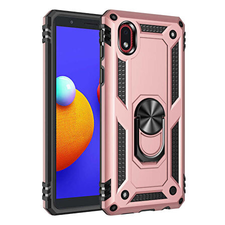 Galaxy A01 Core Kılıf Zore Vega Yüzüklü Standlı Zırh Kılıf
