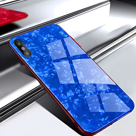 iPhone X / XS  Kılıf Mermer Desenli Marbel Cam Silikon Kılıf