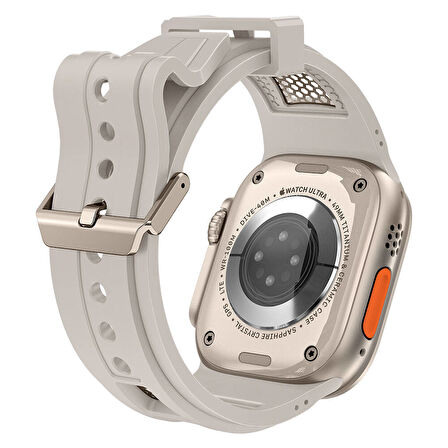 Watch Ultra 49mm KRD-117 Hava Alabilen Delikli Metal Süslemeli Desenli Silikon Kordon