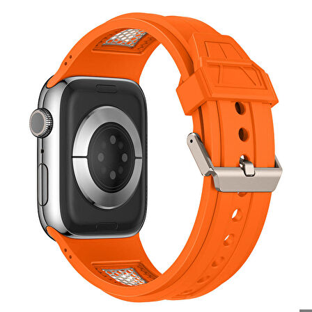 Watch 44mm KRD-117 Hava Alabilen Delikli Metal Süslemeli Desenli Silikon Kordon