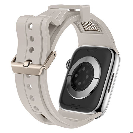 Watch 44mm KRD-117 Hava Alabilen Delikli Metal Süslemeli Desenli Silikon Kordon