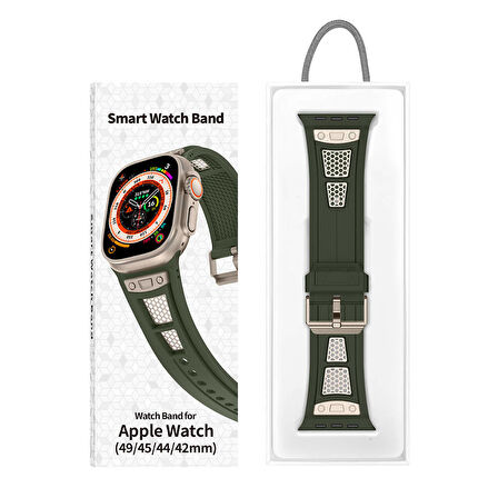 Watch 42mm KRD-117 Hava Alabilen Delikli Metal Süslemeli Desenli Silikon Kordon