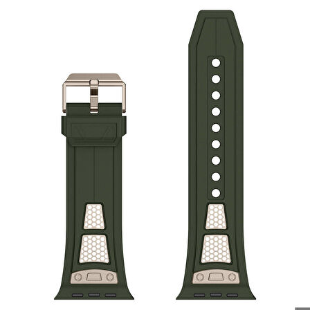 Watch 42mm KRD-117 Hava Alabilen Delikli Metal Süslemeli Desenli Silikon Kordon