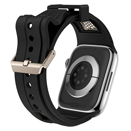 Watch 42mm KRD-117 Hava Alabilen Delikli Metal Süslemeli Desenli Silikon Kordon