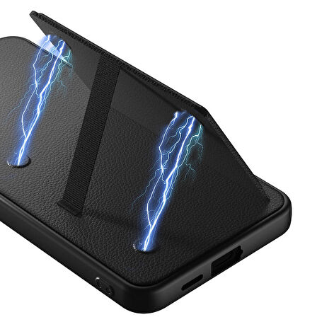 Galaxy S24 Plus Suni Deri Arka Yüzey Sürgülü Kamera Korumalı Kartlıklı Kıpta Silikon Kılıf