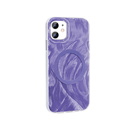 iPhone 11 Kılıf Magsafe Şarj Özellikli Fırça Boya Desenli Palet Kılıf